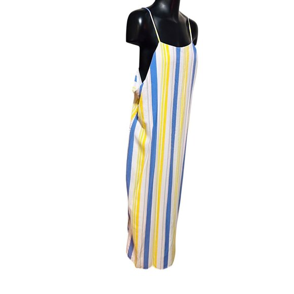 Madison Striped Sundress Womens XL Colorful Midi Spaghetti Strap Lined Side Slit - Picture 2 of 13